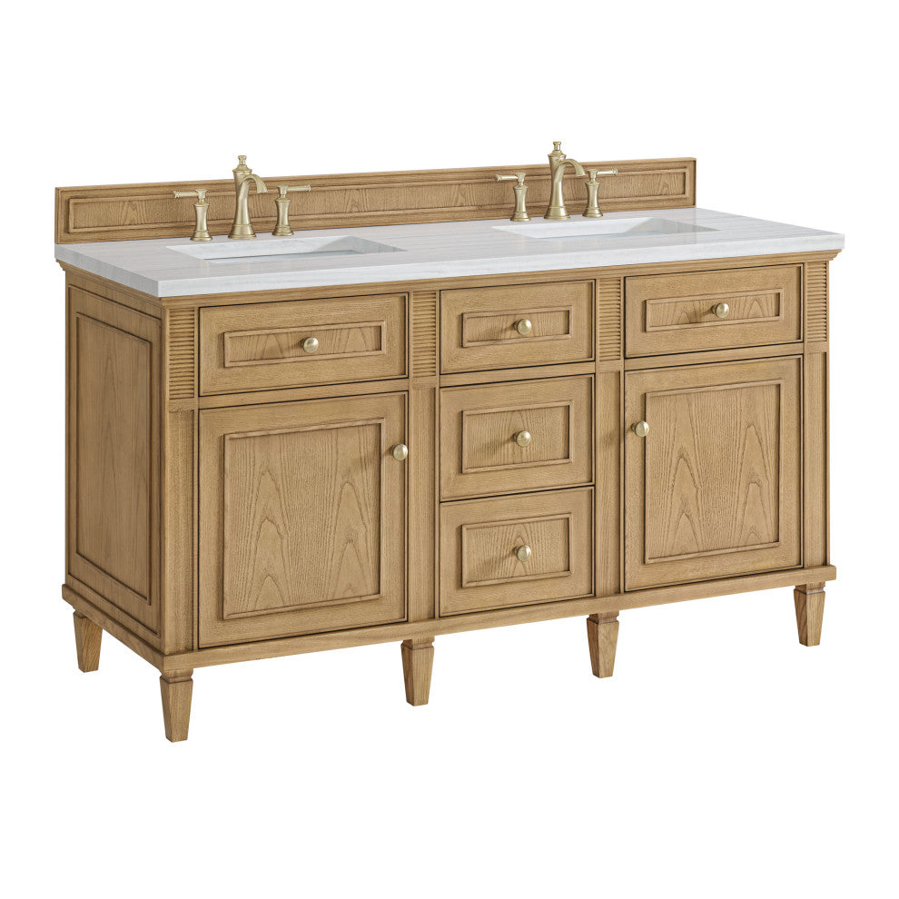 Lorelai 60" Double Vanity, Light Natural Oak, 3 CM Arctic Fall Solid Surface Top
