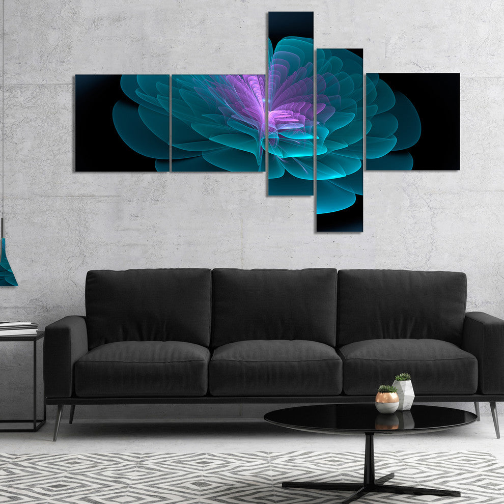 Abstract Blue Floral Fractal Background, Floral Wall Art, 60"x32", 5 panels