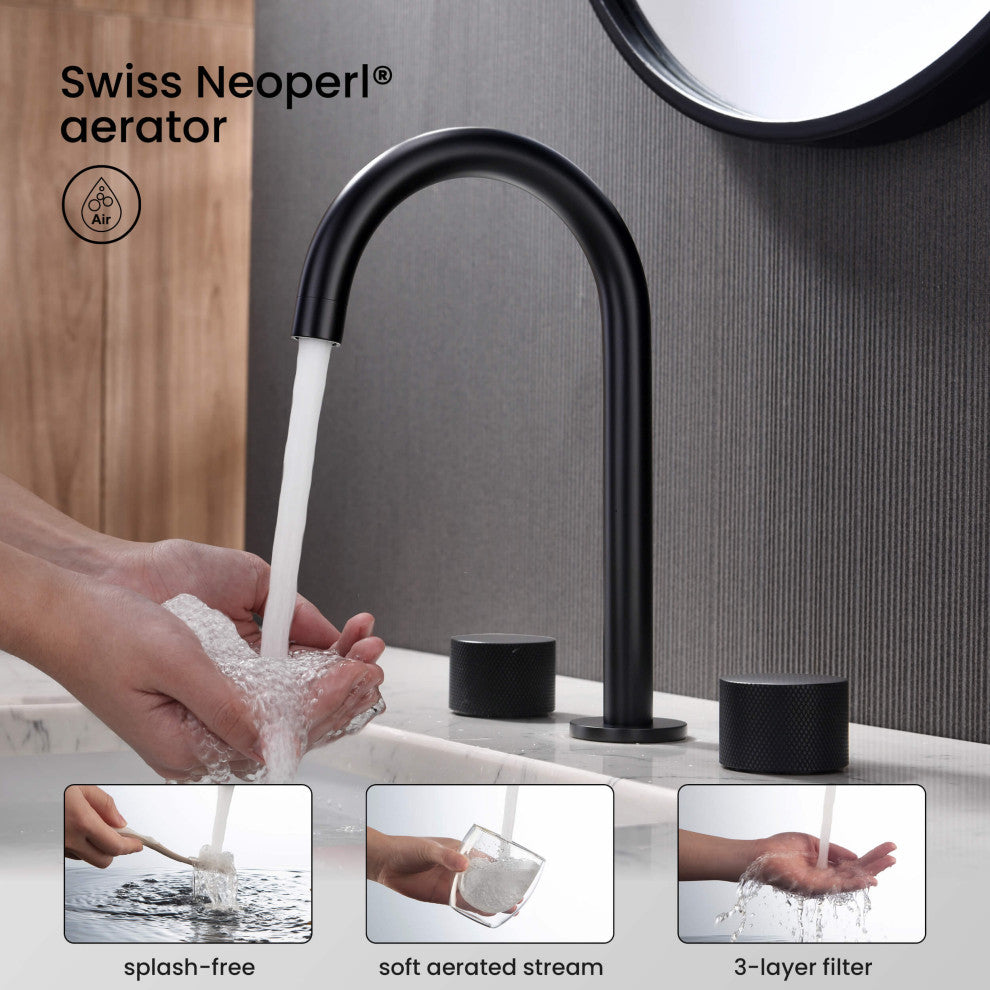 Circular X 8" Bathroom Sink Widespread Faucet with Drain Assembly, Matte Black