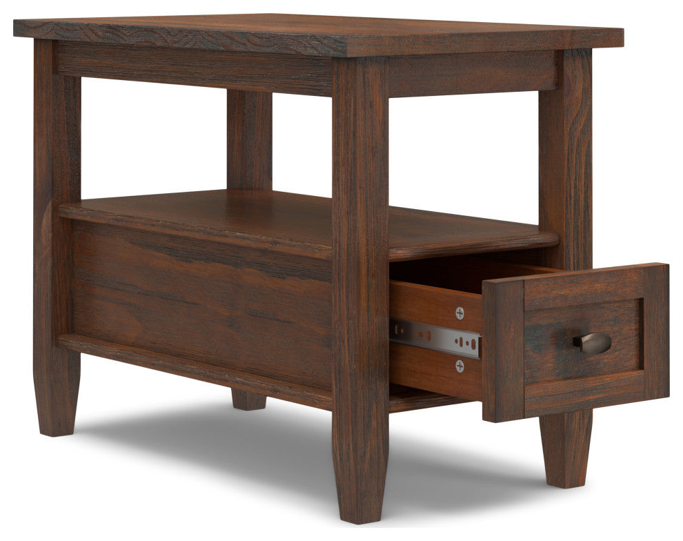 Warm Shaker Solid Wood 14" Rustic Narrow Side Table, Distressed Charcoal Brown