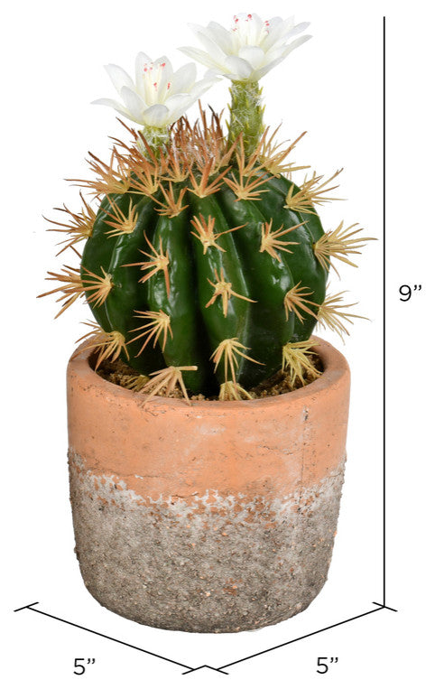 Vickerman FH192109 9" Artificial Green Cactus in Clay Pot.