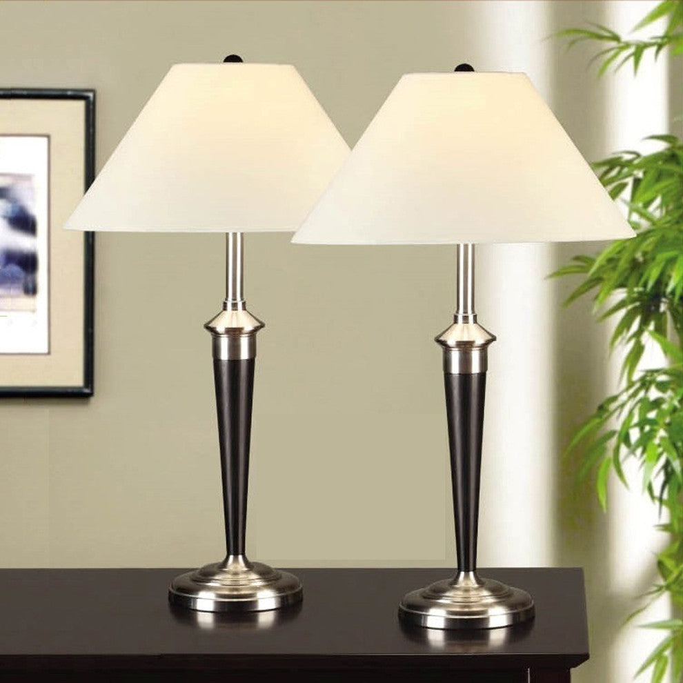 Classic Cordinates Espresso and Brushed Steel Table Lamps, Set of 2
