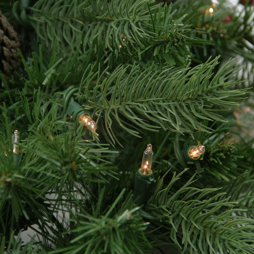 24" Pre-lit Noble Fir Artificial Christmas Wreath, Clear Lights