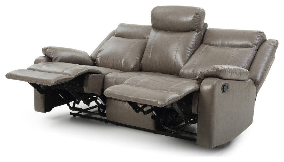 Ward 76 in. Gray Faux leather 3-Seater Reclining Sofa With Pillow Top Arm