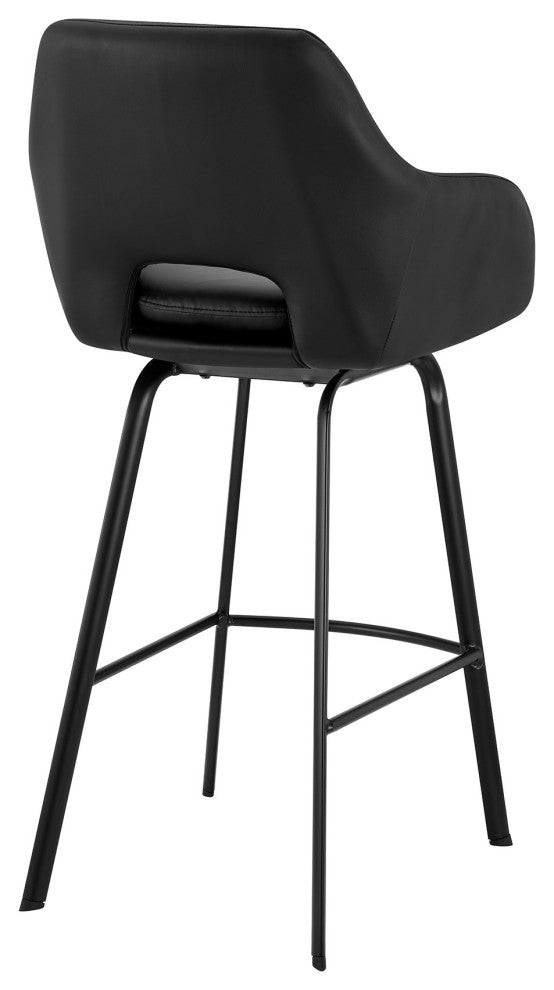 26" Black on Black Faux Leather Comfy Swivel Counter Stool
