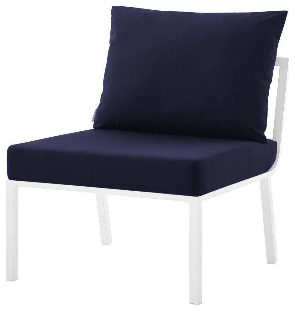 Lounge Sectional Sofa Chair Set, Aluminum, Metal, White Blue Navy, Outdoor