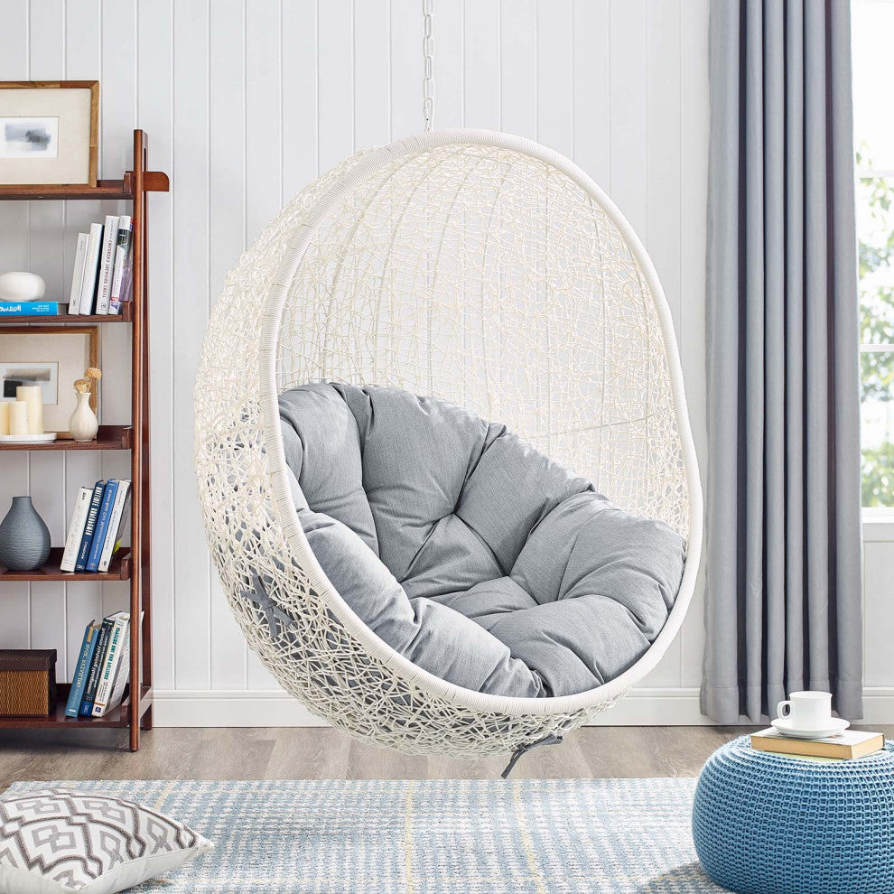 Swing Lounge Chair, Sunbrella, White Gray, Modern, Outdoor Patio Bistro