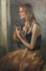 Marshall Goodman, Woman With Cat, Oil Painting