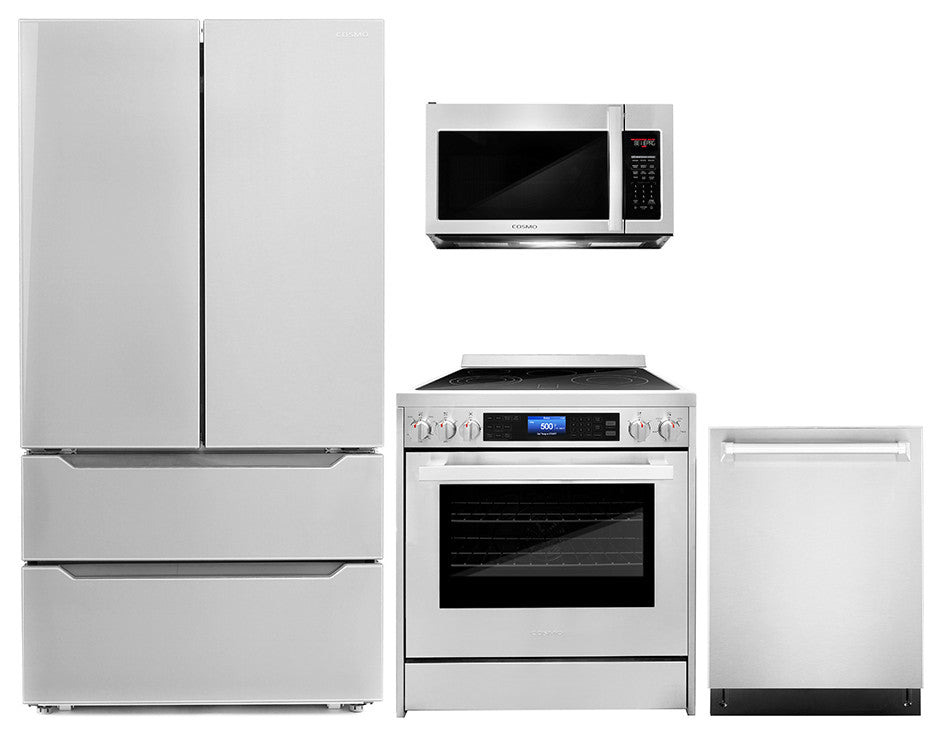 4-Piece, 30" Microwave, 30" Electric Range, Dishwasher and Refrigerator