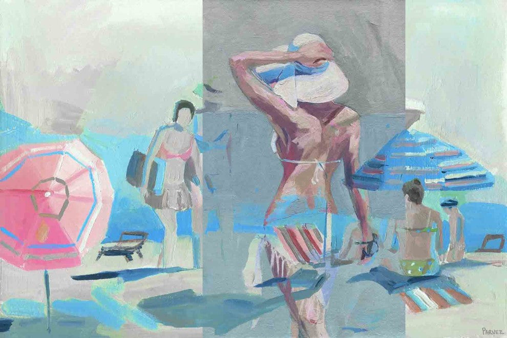 "Striped Bikini" Painting Print on Wrapped Canvas, 60"x40"