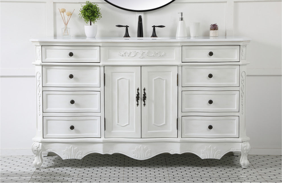 Bathroom Vanity, Antique White, 60", Single Sink