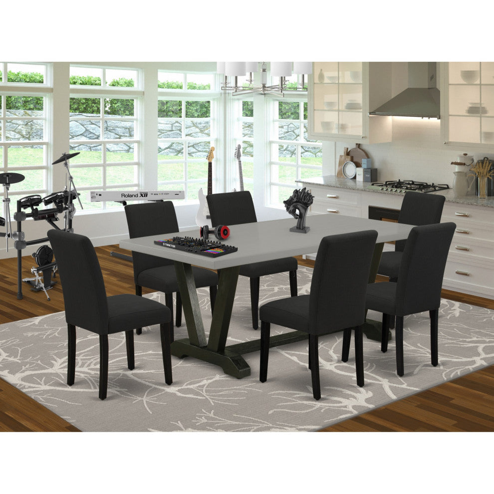 7-Piece Kitchen Table Set, 6 Chairs and Dining Table, Black