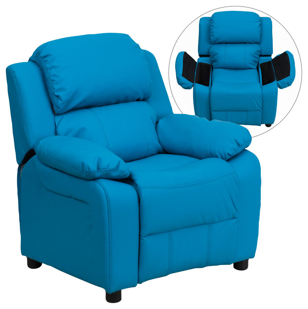 Deluxe Padded Turquoise Vinyl Kids Recliner with Storage Arms