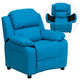 Deluxe Padded Turquoise Vinyl Kids Recliner with Storage Arms