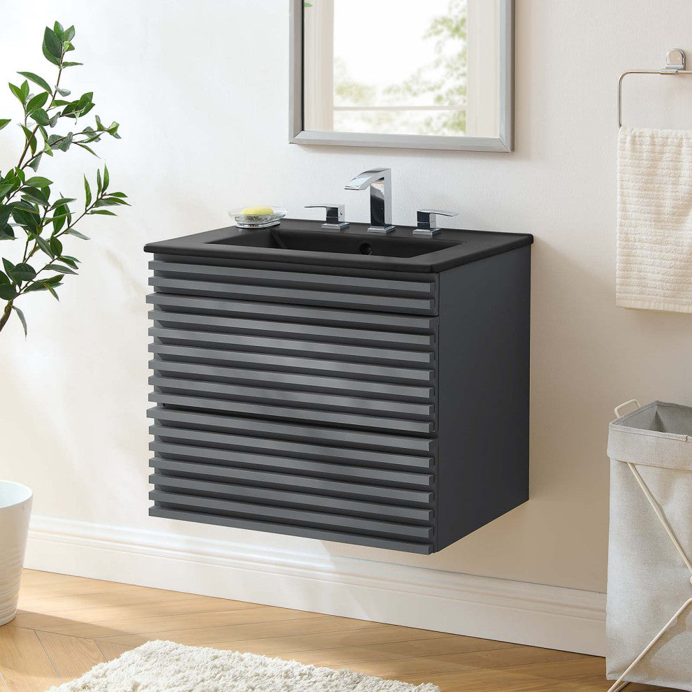 Render 24" Wall-Mount Bathroom Vanity, Gray Black