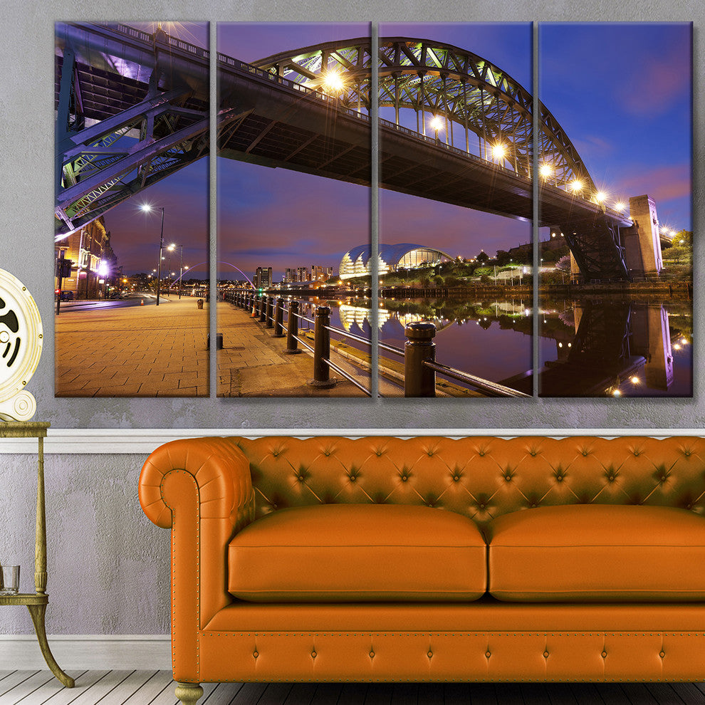 Bridges over River Tyne Newcastle, Cityscape Canvas Art Print, 48"x28", 4 Panels