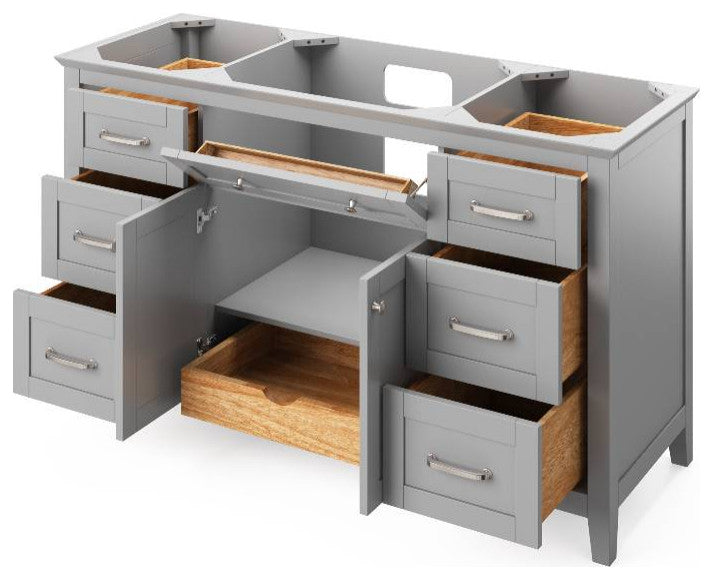 Chatham Traditional 60" Grey Single Sink Vanity, Boulder Cultured Marble Vanity