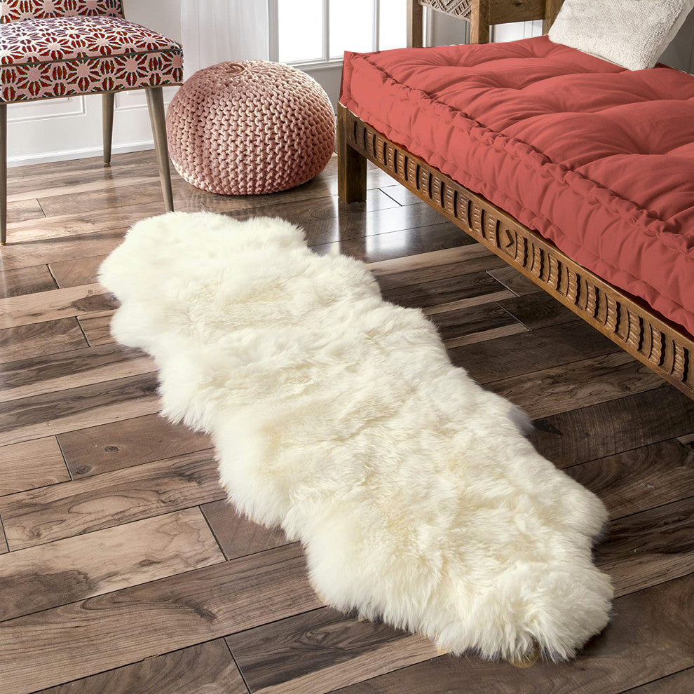 Milan Shearling Double Sheepskin Rug 2' X 6', Ivory