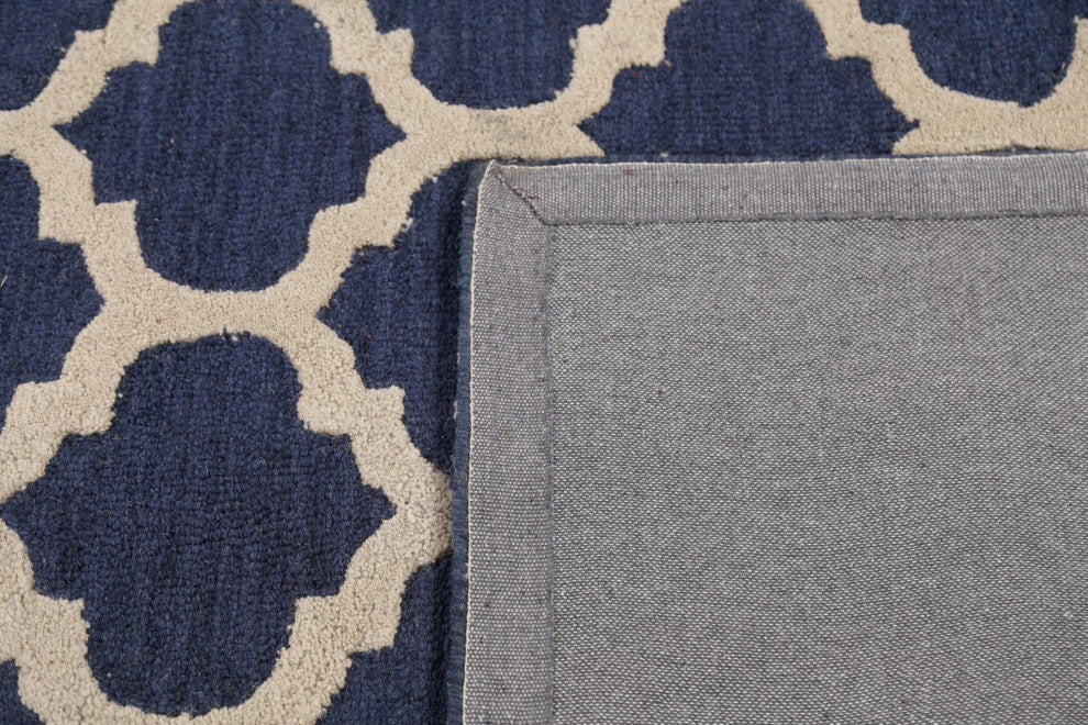 Navy Blue Trellis Contemporary Oriental Area Rug Hand-tufted Wool Carpet 5x8