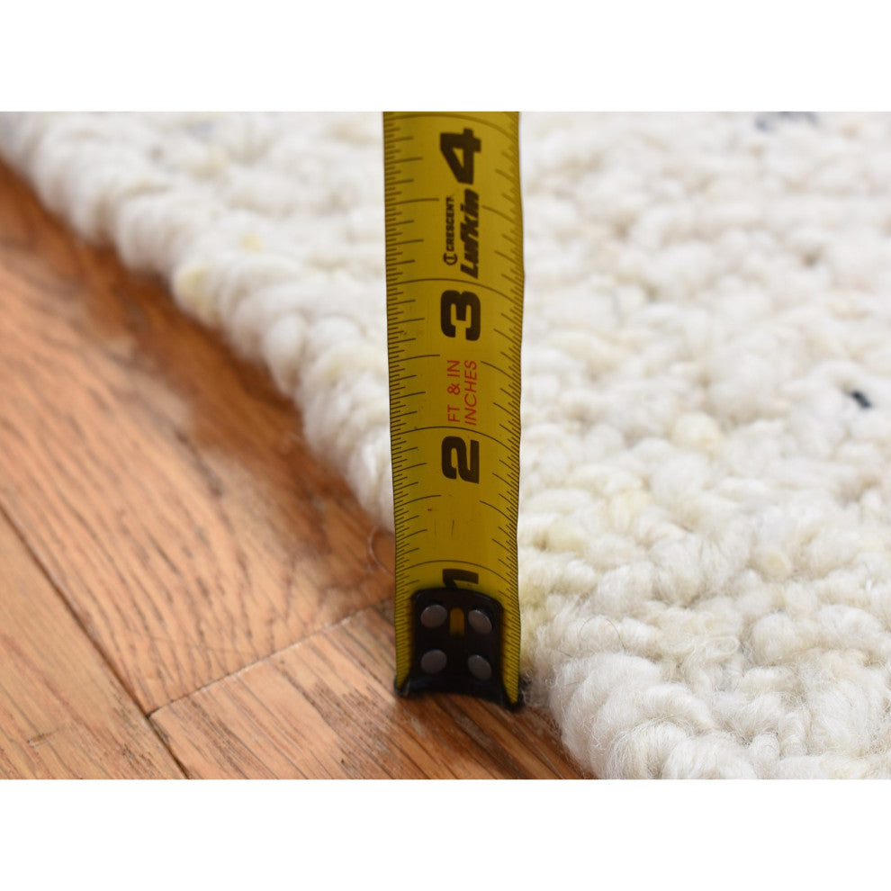 Ivory, 100% Wool, Hand Knotted, Modern Minimalist Design Square Rug, 1'9"x1'9"