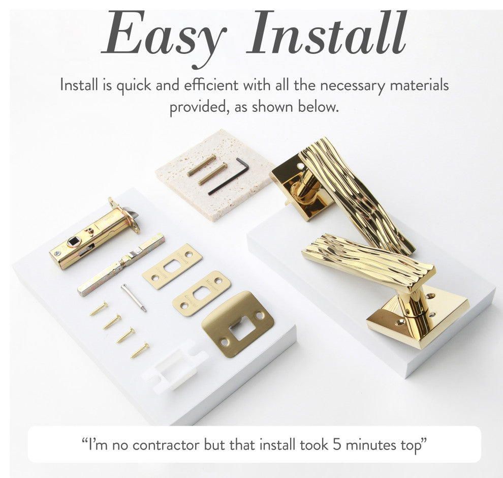 Modern Heavy Duty Designer Interior Door Lever - Ridge Collection, Polished Brass, Passage Right Hand