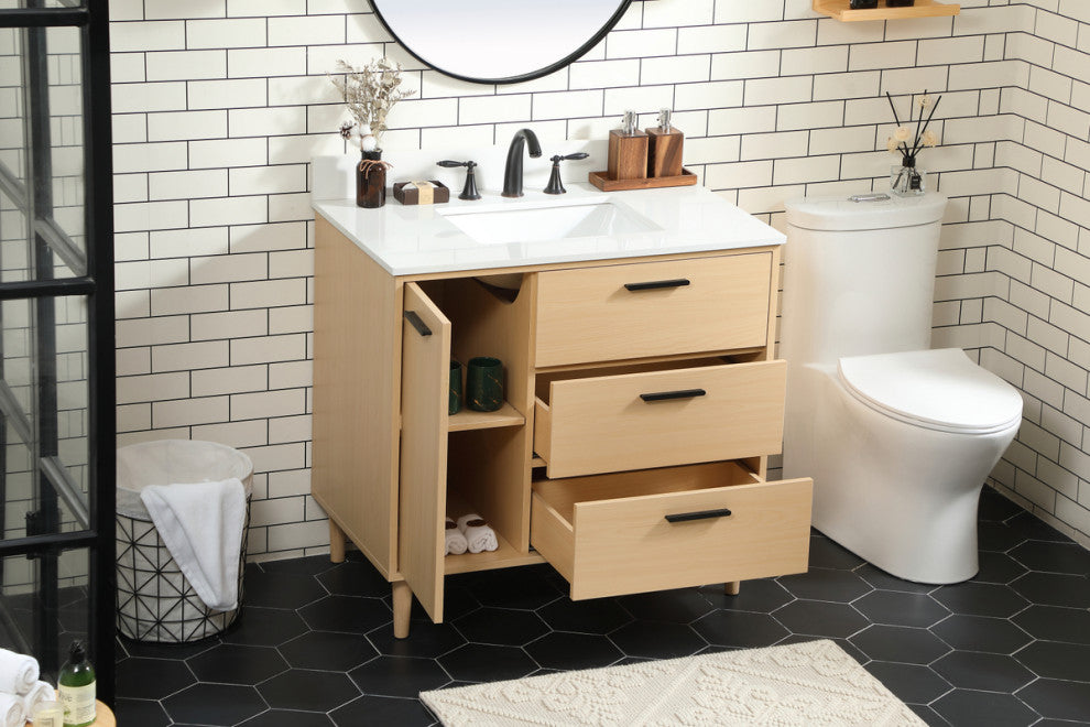 Home Living Modern Natural Oak-Light Bathroom Vanity, Maple, 36"