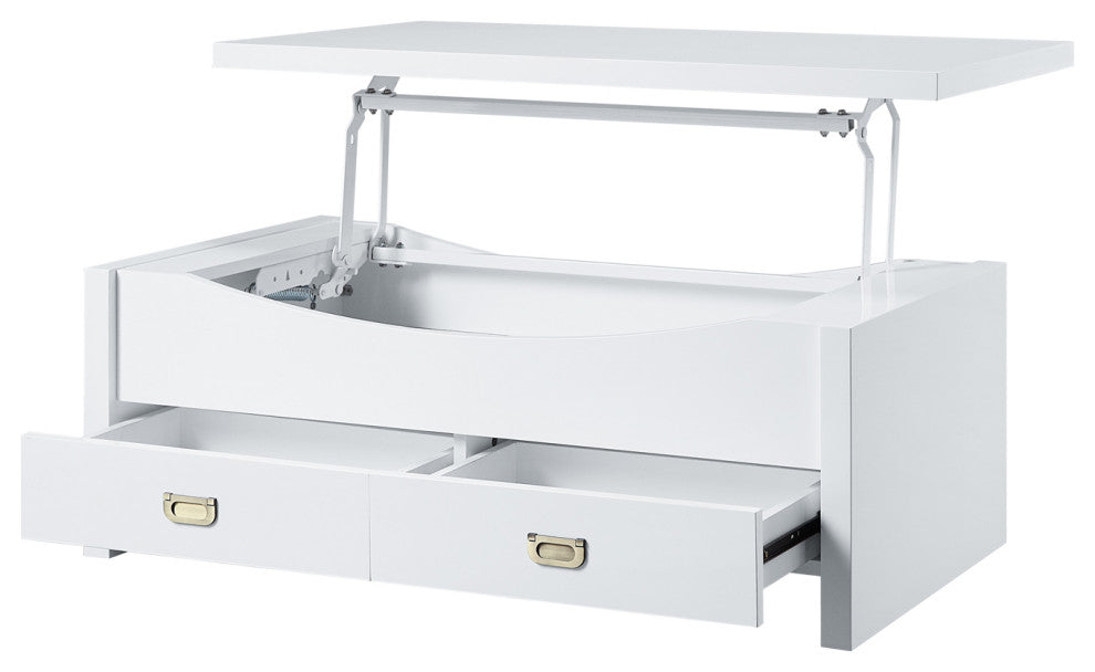 2 Drawers Coffee Table, High Gloss White Finish