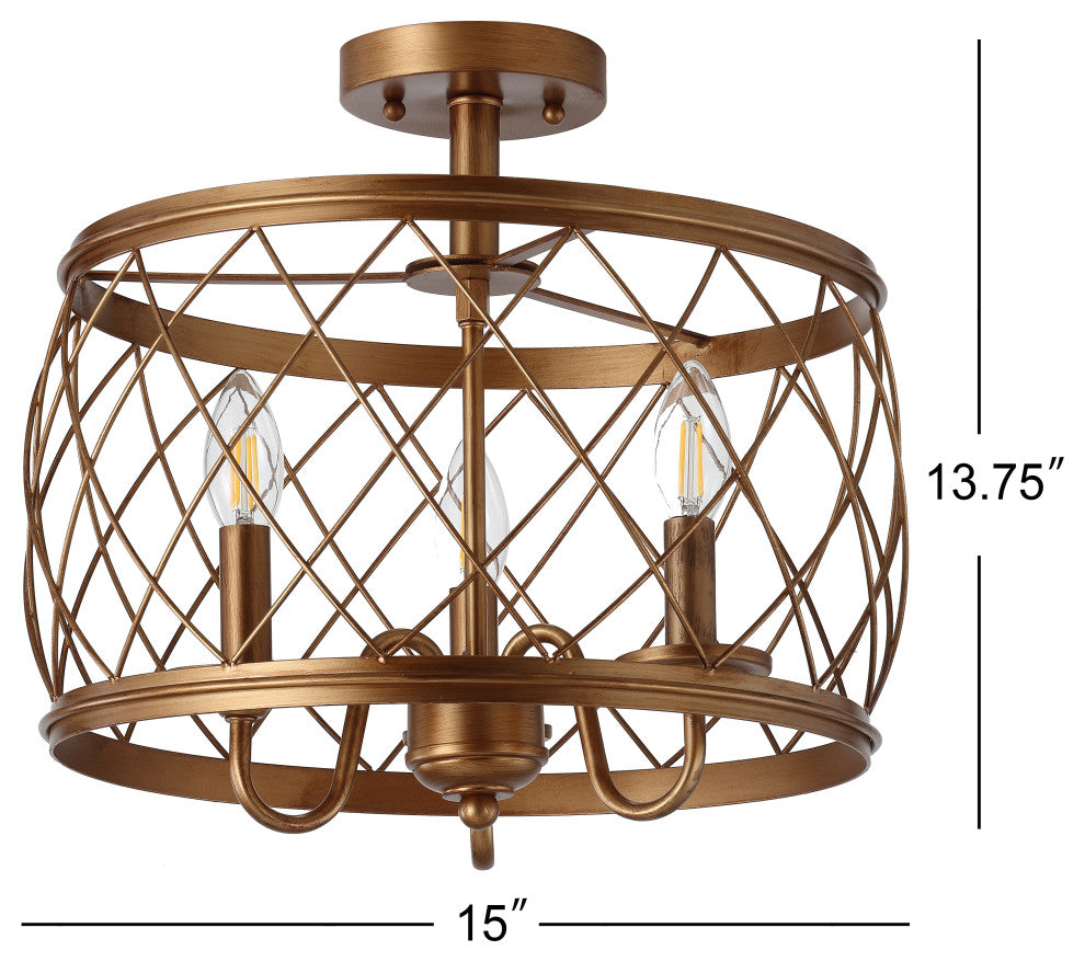 Eleanor 15" Metal LED Flush Mount Ceiling Light, Antiqued Gold