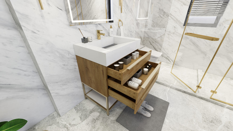 Madison 30" Freestanding Vanity with Reinforced Acrylic Sink, Oak