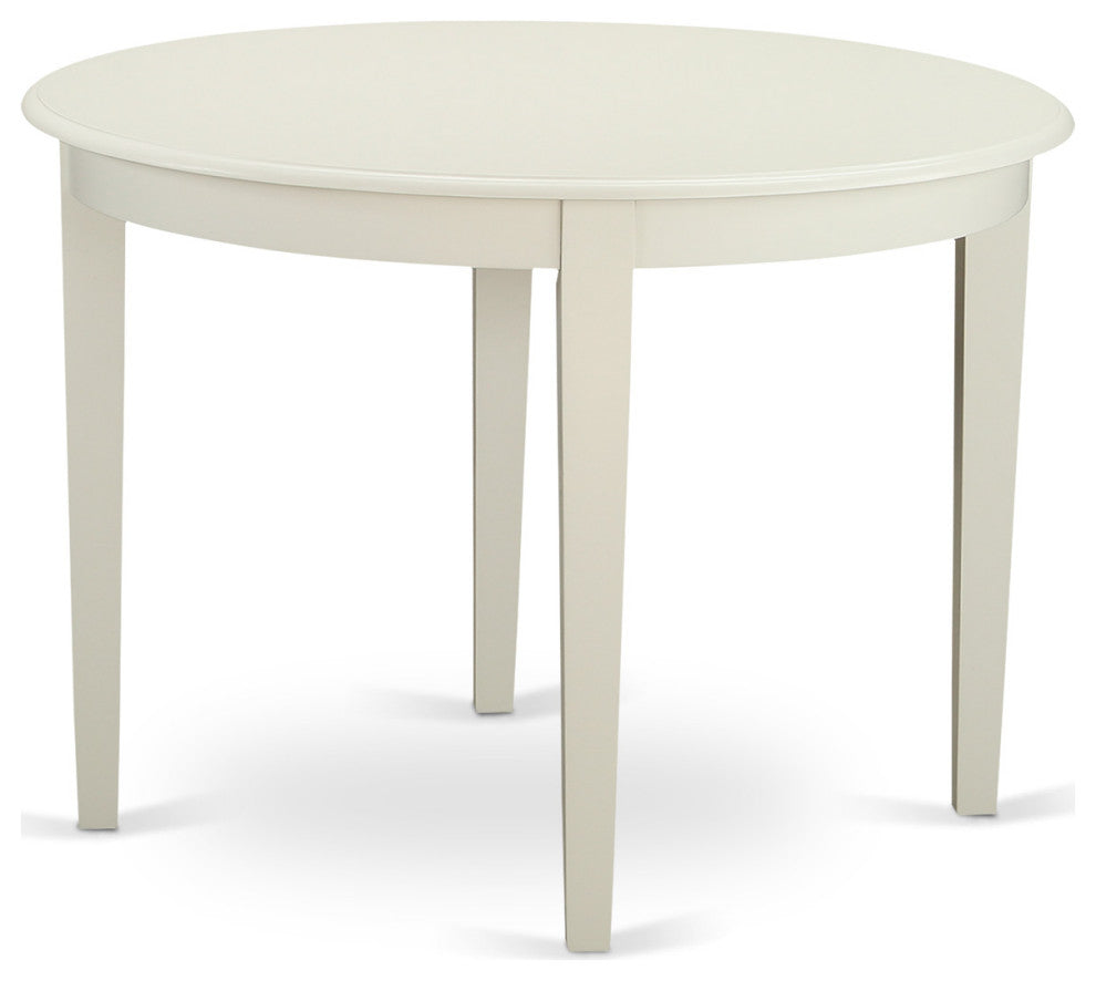 5Pc Round 42" Kitchen Table, Four Parson Chair, White Leg, Fabric Dark Shitake