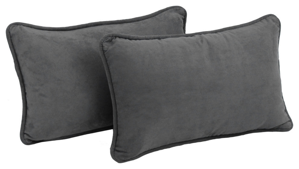 20"X12" Double-Corded Solid Microsuede Back Support Pillows Set of 2, Steel Gray