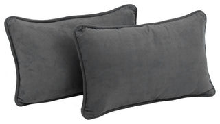 20"X12" Double-Corded Solid Microsuede Back Support Pillows Set of 2, Steel Gray