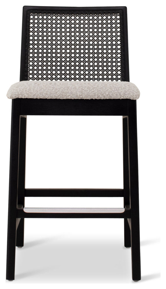 Modern Brazilian, Nardia, Cane Counter Stool, Ebano/Crafted Glaze