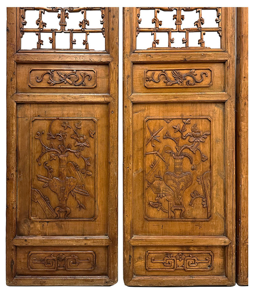 Consigned Antique Chinese Hand Carved 6 Panels Wooden Screen/Room Divider