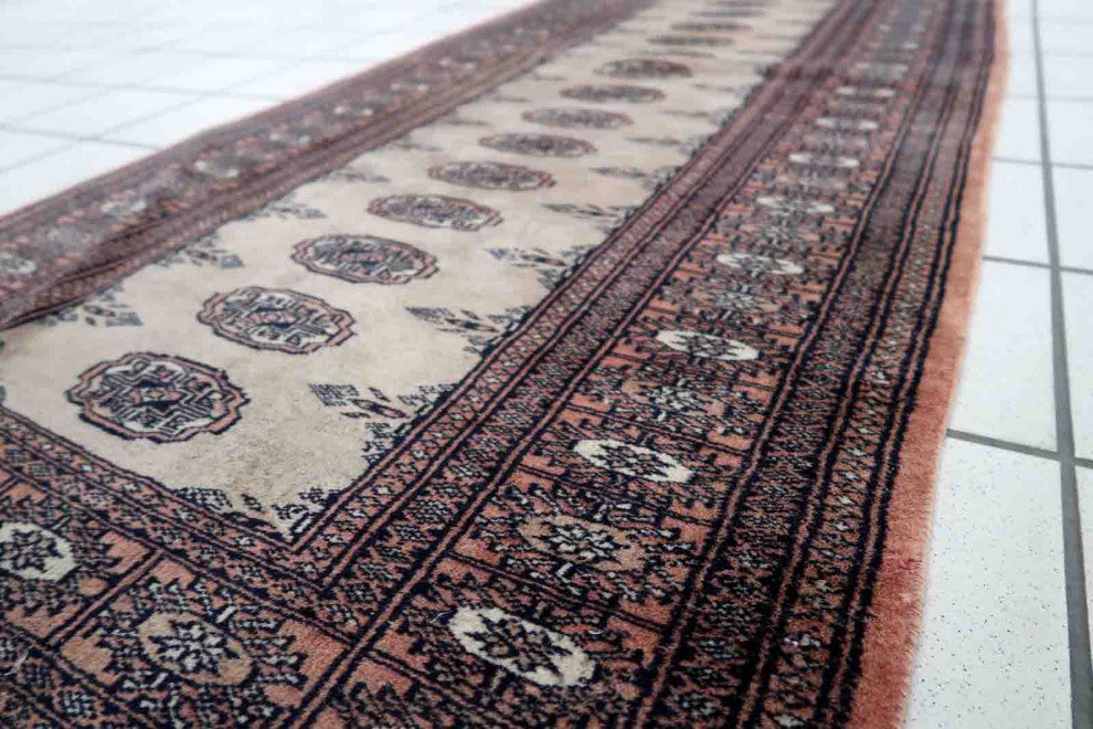 Handmade Vintage Uzbek Bukhara Runner 2.6'x12.2', 80cmx373cm 1960s