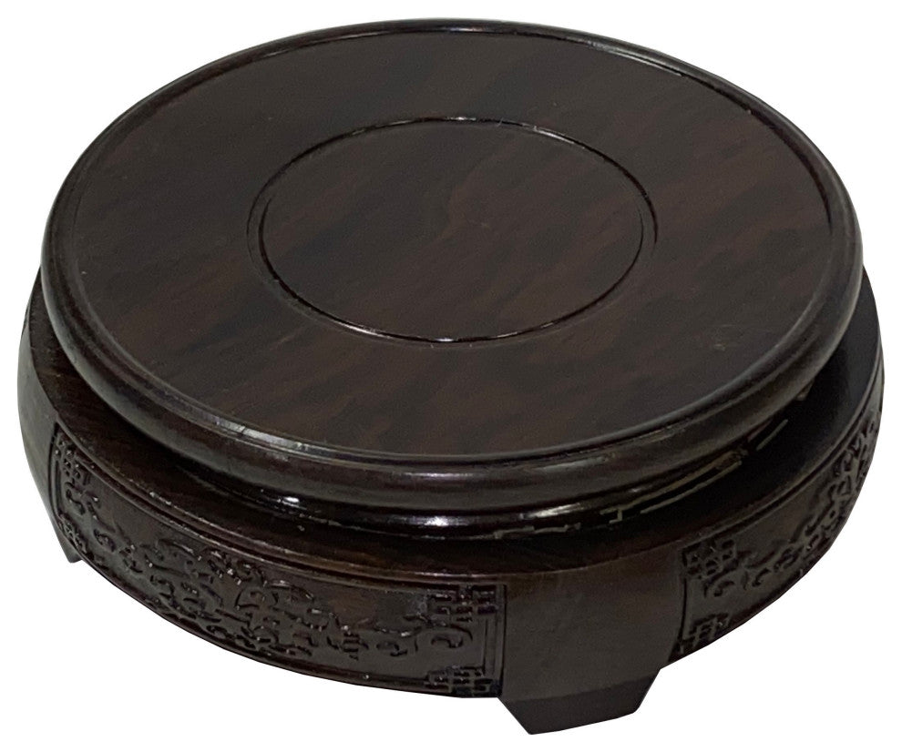 3" Oriental Motif Brown Wood Round Table Top Stand Riser Hws2894A