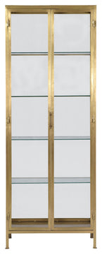 Carley 84" Tall Narrow Brass Finished Iron and Glass Display Cabinet