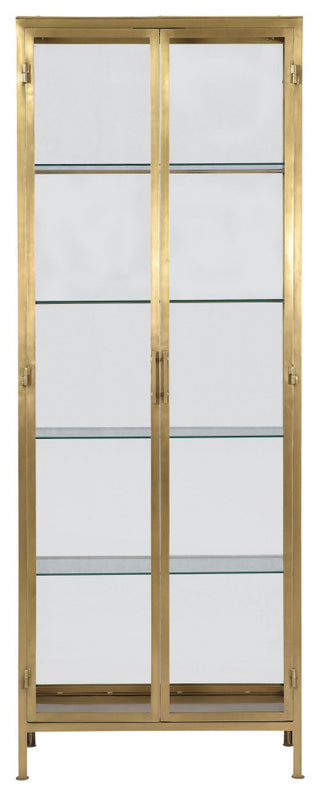 Carley 84" Tall Narrow Brass Finished Iron and Glass Display Cabinet