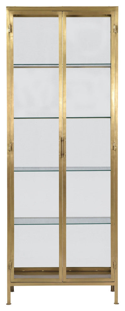 Carley 84" Tall Narrow Brass Finished Iron and Glass Display Cabinet
