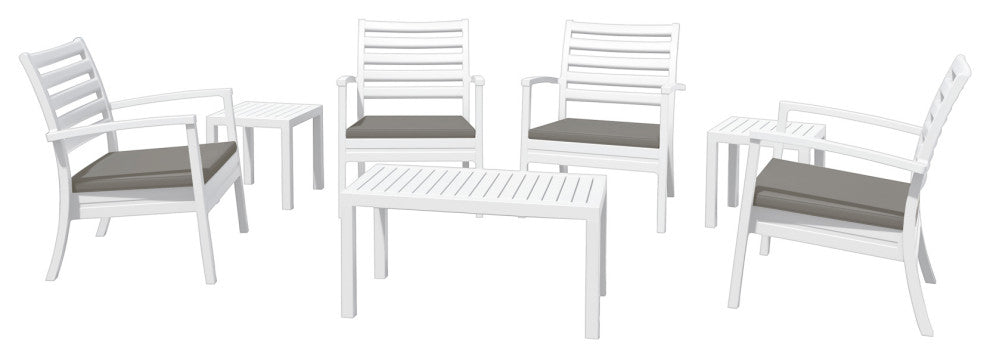7-Piece Artemis XL Club Seating Set White With Acrylic Fabric Taupe Cushions
