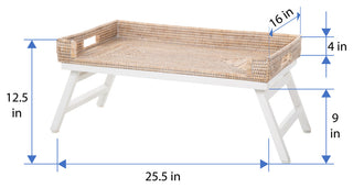 La Jolla Rattan Breakfast Tray With Foldable Legs, White Wash