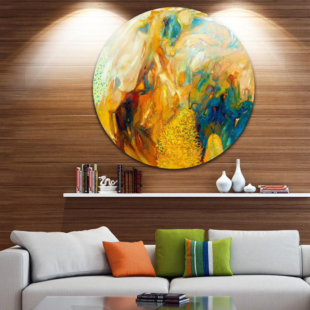 Abstract Yellow Collage, Abstract Disc Metal Artwork, 36"