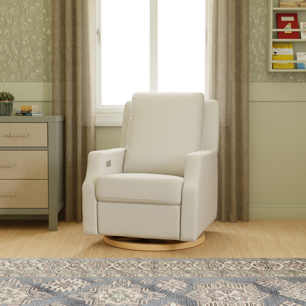 Crewe Electronic Recliner and Swivel Glider, Fog Chatham Stripe Performance Eco-Weave