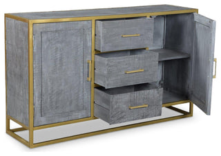 Raven Grey Mango Wood Dining Side board With Gold Iron