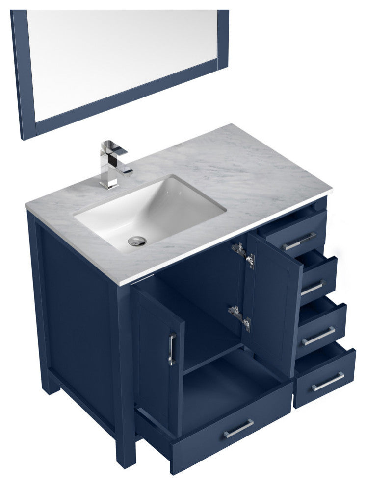 Jacques 36" Navy Blue Single Vanity Set with Marble Top - Left Version