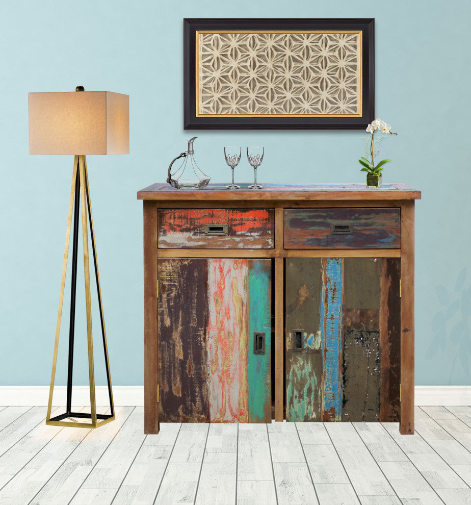 Marina Del Rey Recycled Teak Wood Linen Cabinet, 2 doors and 2 drawers