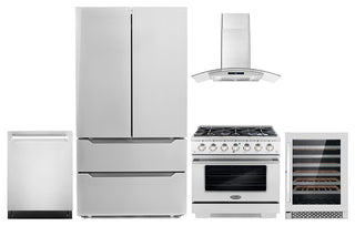 5-Piece Kitchen, 36" Freestanding Gas Range and 36" Wall Mount Range Hood