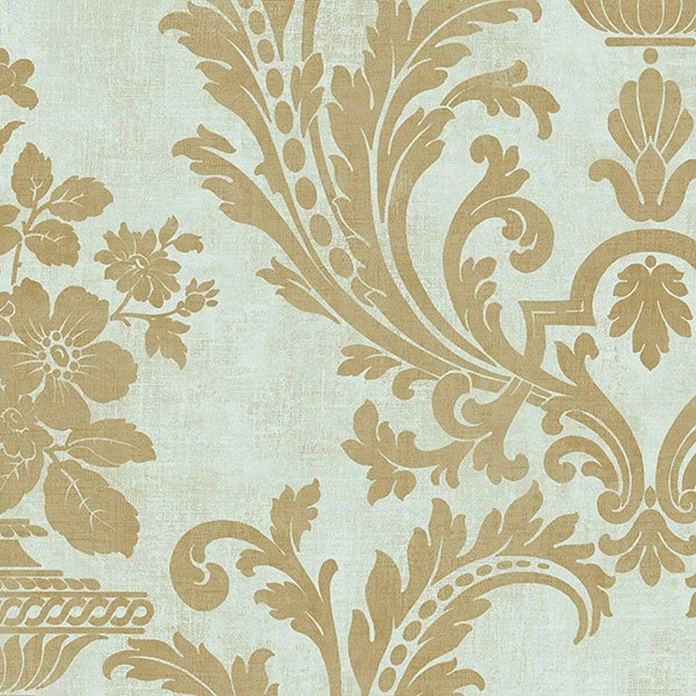 Stripes And Damasks, Classic Damask Stripes Beige, Blue Wallpaper Roll