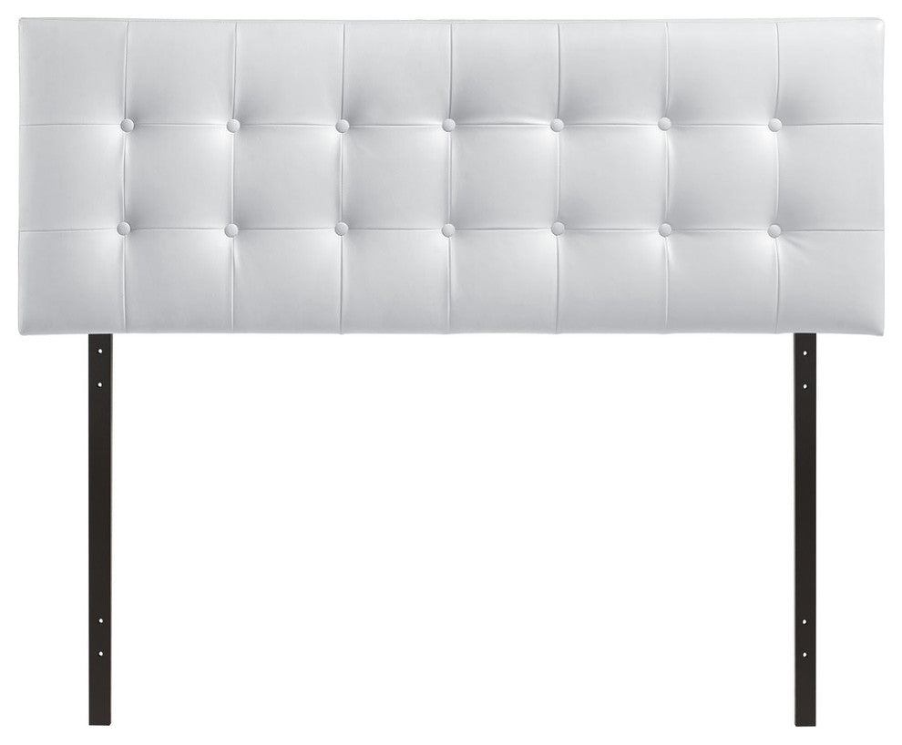 Modern Contemporary Queen Size Vinyl Headboard, White Faux Leather