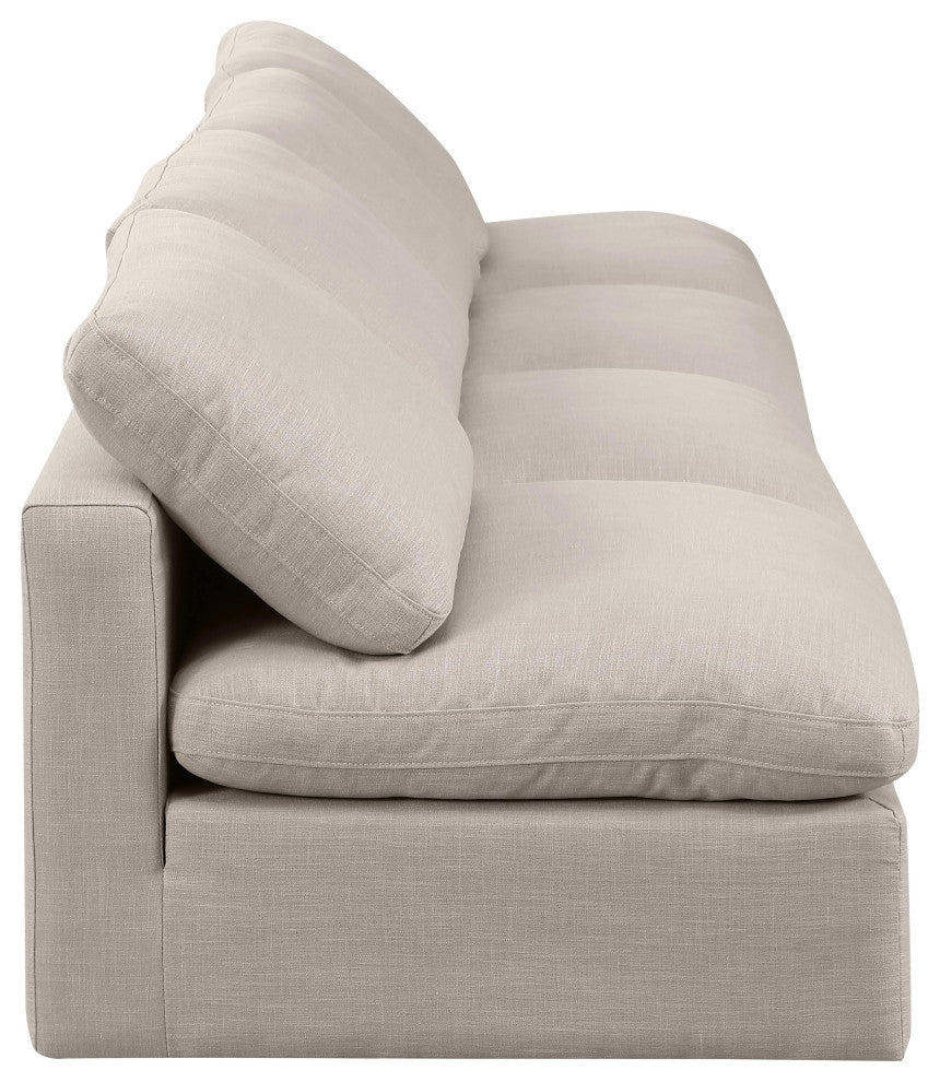 Indulge Upholstered Modular Sofa, Beige, 4-Piece: 4 Armless Chair, Down Stuffed Linen Textured Fabric